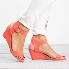 Cargar imagen en el visor de la galería, Women&#39;s Solid Color Round Toe Buckle Wedge Sandals
