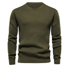 Cargar imagen en el visor de la galería, Mens Autumn And Winter Casual Loose Knitted Checkered Round Neck Hatless Versatile Long Sleeve Sweater
