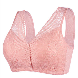 Ladies Soft Cotton Lace Front Button Bra