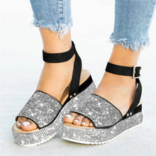 Cargar imagen en el visor de la galería, Ladies Rhinestone Buckle Fashion Platform Sandals
