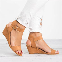 Cargar imagen en el visor de la galería, Women&#39;s Solid Color Round Toe Buckle Wedge Sandals
