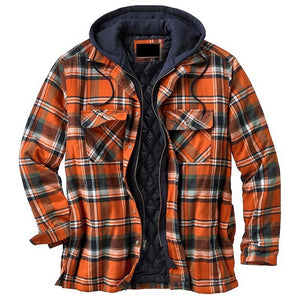 Shirt Jacket for Men Button and Zip Closure Plaid Thickened Loose Men's Casual Jacket Color Matching