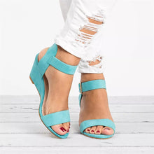 Cargar imagen en el visor de la galería, Women&#39;s Solid Color Round Toe Buckle Wedge Sandals
