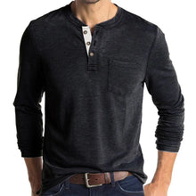 Cargar imagen en el visor de la galería, Mens Casual Round Neck Buttons Shirt Tops Soild Color Long Sleeves Slim Fit Tee
