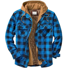 Cargar imagen en el visor de la galería, Shirt Jacket for Men Button and Zip Closure Plaid Thickened Loose Men&#39;s Casual Jacket Color Matching
