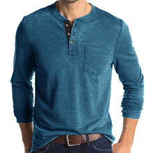 Cargar imagen en el visor de la galería, Mens Casual Round Neck Buttons Shirt Tops Soild Color Long Sleeves Slim Fit Tee
