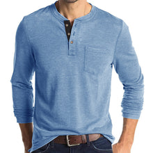 Cargar imagen en el visor de la galería, Mens Casual Round Neck Buttons Shirt Tops Soild Color Long Sleeves Slim Fit Tee
