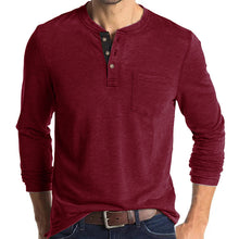 Cargar imagen en el visor de la galería, Mens Casual Round Neck Buttons Shirt Tops Soild Color Long Sleeves Slim Fit Tee
