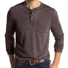 Cargar imagen en el visor de la galería, Mens Casual Round Neck Buttons Shirt Tops Soild Color Long Sleeves Slim Fit Tee
