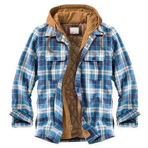 Shirt Jacket for Men Button and Zip Closure Plaid Thickened Loose Men's Casual Jacket Color Matching