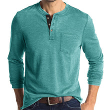 Cargar imagen en el visor de la galería, Mens Casual Round Neck Buttons Shirt Tops Soild Color Long Sleeves Slim Fit Tee
