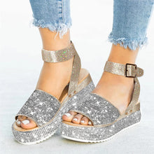 Cargar imagen en el visor de la galería, Ladies Rhinestone Buckle Fashion Platform Sandals
