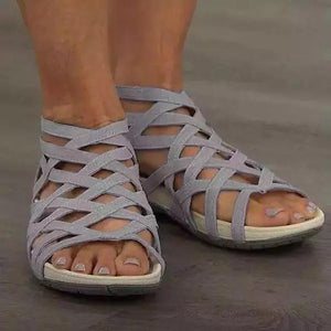 Summer Women Shoes Leopard Round Toe Hollow Wedges Sandals
