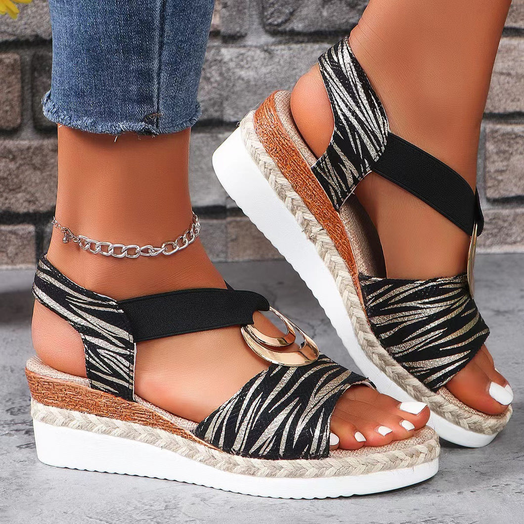 Women Summer Wedge Fish Mouth Roman Sandals