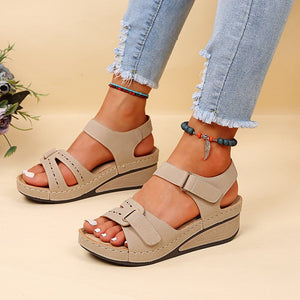 Women's round toe platform Velcro sandals