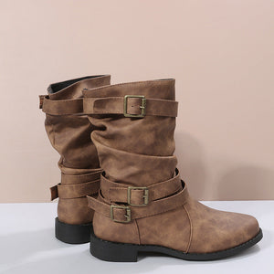 2024 new mid-tube flat bottom Martin women's autumn British style knight boots