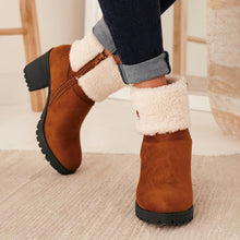 Load image into Gallery viewer, High heel round toe fleece warm Martin boots
