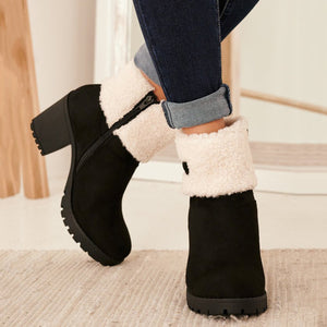 High heel round toe fleece warm Martin boots