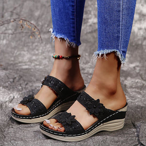 Women Casual Shoes Vintage Flower Fish Mouth Sandals