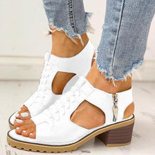 Cargar imagen en el visor de la galería, Sursell Peep Toe Cutout Zipper Chunky Heeled Sandals
