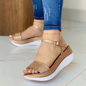 Comfortable Simple Buckle Ladies Wedge Sandals