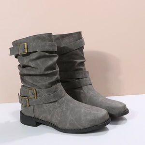 2024 new mid-tube flat bottom Martin women's autumn British style knight boots