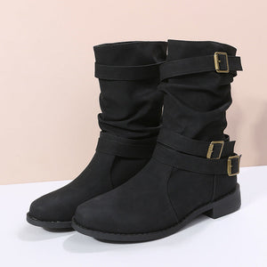 2024 new mid-tube flat bottom Martin women's autumn British style knight boots