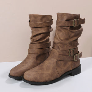 2024 new mid-tube flat bottom Martin women's autumn British style knight boots